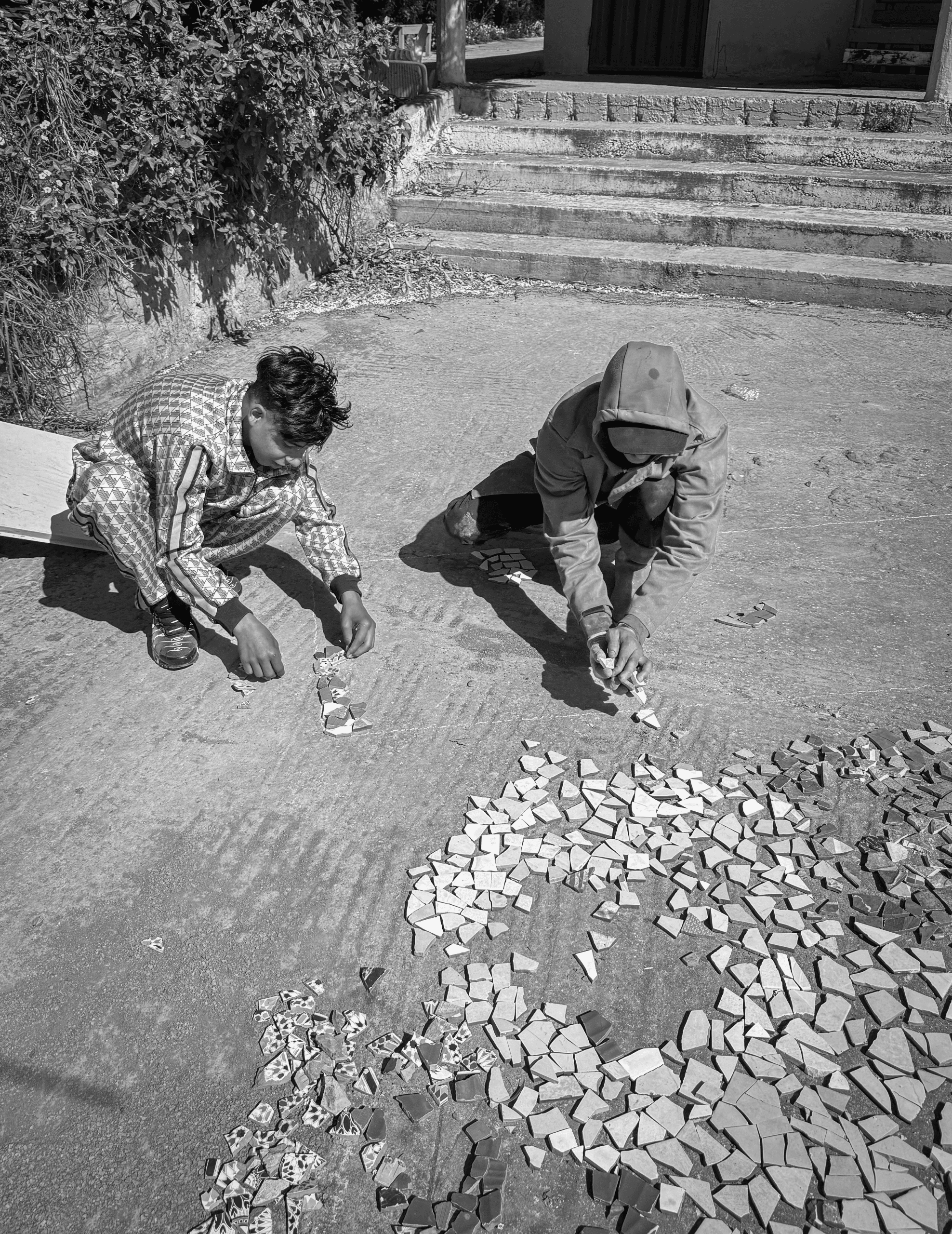 Boys with tiles